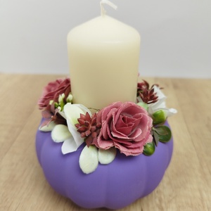 Tökös asztaldísz gyertyával - otthon & életmód - dekoráció - asztal és polc dekoráció - asztaldísz - Meska.hu