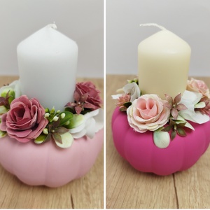 Tökös asztaldísz gyertyával - otthon & életmód - dekoráció - asztal és polc dekoráció - asztaldísz - Meska.hu