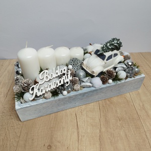 Adventi asztaldísz világítós autóval - Meska.hu