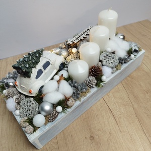 Adventi asztaldísz világítós autóval - karácsony - adventi díszek - adventi gyertyadíszek és koszorúdíszek - Meska.hu