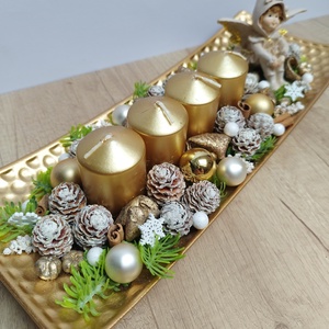 Angyalkás adventi arany tál - karácsony - adventi díszek - adventi asztaldísz - Meska.hu