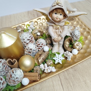 Angyalkás adventi arany tál - karácsony - adventi díszek - adventi asztaldísz - Meska.hu