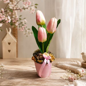 Tulipános tavaszi asztaldísz - otthon & életmód - virágdekoráció - virágdíszek - asztali virágdísz - Meska.hu