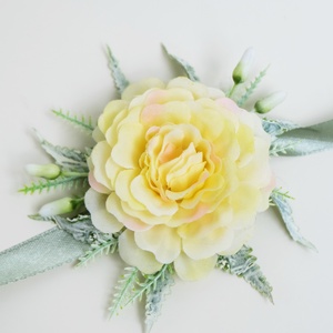 Esküvői csuklódísz selyemvirágból sárga, Esküvő, Ékszer, Karkötő & Csuklódísz, Virágkötés, MESKA