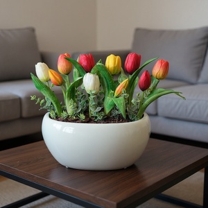 Tulipános asztaldísz tavaszi asztaldísz élethű gumi tulipánnal  - Meska.hu