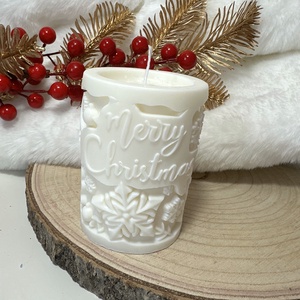 Karácsonyi Szójaviasz Henger Gyertya - Fehér - Meska.hu