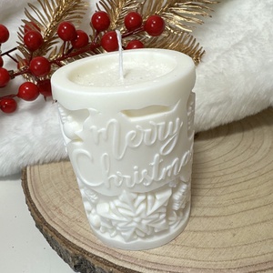 Karácsonyi Szójaviasz Henger Gyertya - Fehér - otthon & életmód - gyertya, illat, aroma - gyertya - Meska.hu