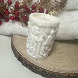 Karácsonyi Szójaviasz Henger Gyertya - Fehér - otthon & életmód - gyertya, illat, aroma - gyertya - Meska.hu