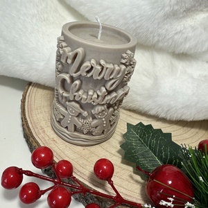 Mézeskalácsos Karácsonyi Henger Gyertya - Barna - Meska.hu