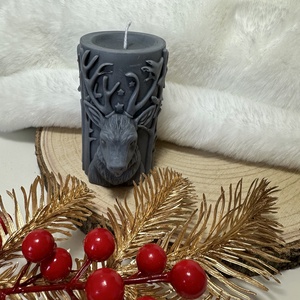 Szarvasos Szójaviasz Henger Gyertya - Fekete - Meska.hu