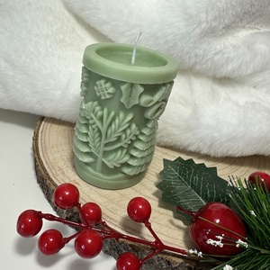 Karácsonyi Henger Gyertya - Zöld - esküvő - dekoráció - gyertya & gyertyatartó - Meska.hu