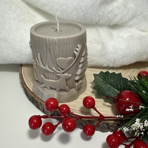 Karácsonyi Szójaviasz Henger Gyertya - Barna - Meska.hu