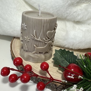Karácsonyi Szójaviasz Henger Gyertya - Barna - otthon & életmód - gyertya, illat, aroma - gyertya - Meska.hu