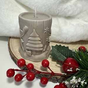 Karácsonyi Szójaviasz Henger Gyertya - Barna - otthon & életmód - gyertya, illat, aroma - gyertya - Meska.hu