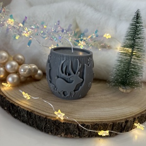 Karácsonyi Szójaviasz Henger Gyertya - Szürke, Otthon & Életmód, Gyertya, illat, aroma, Gyertya, Gyertya-, mécseskészítés, MESKA
