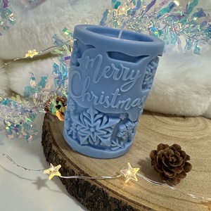 Karácsonyi Szójaviasz Henger Gyertya - Kék - Meska.hu