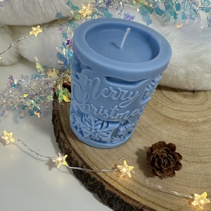 Karácsonyi Szójaviasz Henger Gyertya - Kék - otthon & életmód - gyertya, illat, aroma - gyertya - Meska.hu