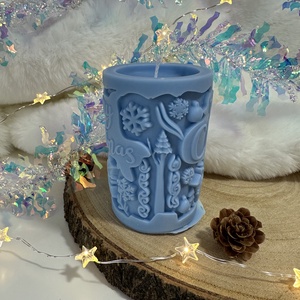 Karácsonyi Szójaviasz Henger Gyertya - Kék - otthon & életmód - gyertya, illat, aroma - gyertya - Meska.hu