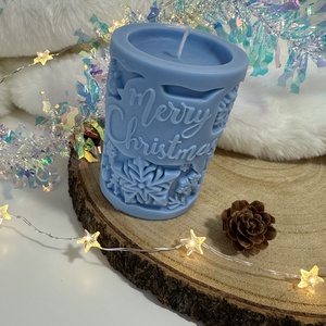 Karácsonyi Szójaviasz Henger Gyertya - Kék - otthon & életmód - gyertya, illat, aroma - gyertya - Meska.hu