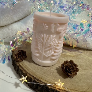 Karácsonyi Szójaviasz Henger Gyertya - Fehér/Púder - otthon & életmód - gyertya, illat, aroma - gyertya - Meska.hu