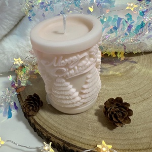 Karácsonyi Szójaviasz Henger Gyertya - Fehér/Púder - otthon & életmód - gyertya, illat, aroma - gyertya - Meska.hu