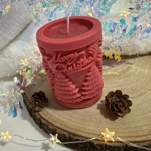 Karácsonyi Szójaviasz Henger Gyertya - Piros - otthon & életmód - gyertya, illat, aroma - gyertya - Meska.hu