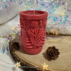 Karácsonyi Szójaviasz Henger Gyertya - Piros - otthon & életmód - gyertya, illat, aroma - gyertya - Meska.hu