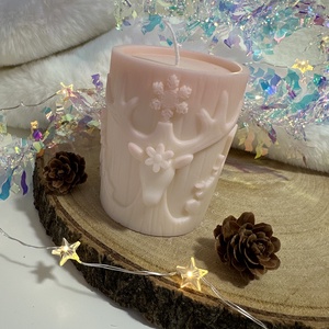 Karácsonyi Szójaviasz Henger Gyertya - Fehér/Púder - Meska.hu