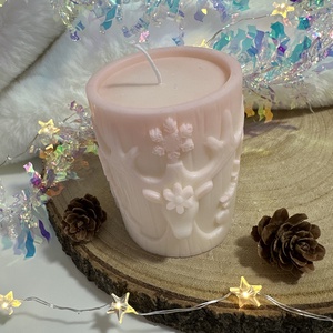 Karácsonyi Szójaviasz Henger Gyertya - Fehér/Púder - otthon & életmód - gyertya, illat, aroma - gyertya - Meska.hu