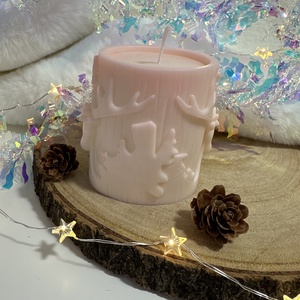 Karácsonyi Szójaviasz Henger Gyertya - Fehér/Púder - otthon & életmód - gyertya, illat, aroma - gyertya - Meska.hu