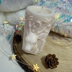 Szarvasos Szójaviasz Henger Gyertya - Fehér/Púder - otthon & életmód - gyertya, illat, aroma - gyertya - Meska.hu