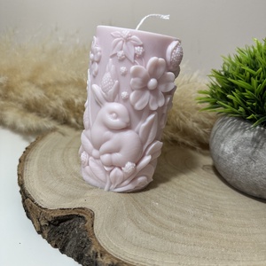 Húsvéti Nyuszis Dekor Henger Gyertya - Púder Rózsaszín - otthon & életmód - gyertya, illat, aroma - gyertya - Meska.hu