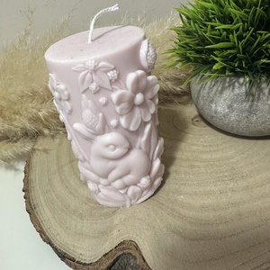 Húsvéti Nyuszis Dekor Henger Gyertya - Púder Rózsaszín - otthon & életmód - gyertya, illat, aroma - gyertya - Meska.hu