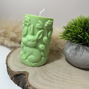 Húsvéti Nyuszis Dekor Henger Gyertya - Zöld - Meska.hu