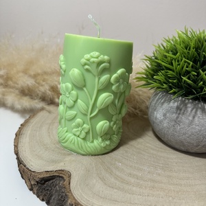 Húsvéti Nyuszis Dekor Henger Gyertya - Zöld - otthon & életmód - gyertya, illat, aroma - gyertya - Meska.hu
