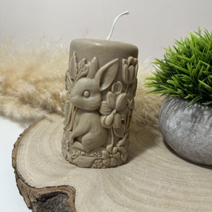 Húsvéti Nyuszis Dekor Henger Gyertya - Barna - otthon & életmód - gyertya, illat, aroma - gyertya - Meska.hu