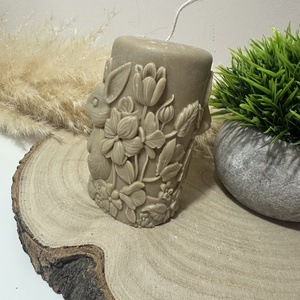 Húsvéti Nyuszis Dekor Henger Gyertya - Barna - otthon & életmód - gyertya, illat, aroma - gyertya - Meska.hu