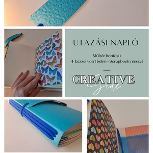Utazási napló -  Uti napló - Travel Journal -Műbőr borítású - 4 kézzel varrt - Scrapbook desing résszel - Meska.hu