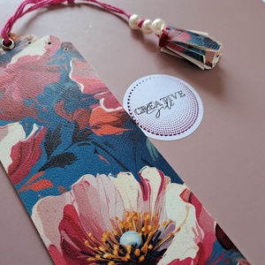 Könyvjelző,  elegáns Dizájnos műbőr poppy viva magenta Mintás műbőr - könyv & zene - könyvjelző - Meska.hu