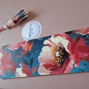 Könyvjelző,  elegáns Dizájnos műbőr poppy viva magenta Mintás műbőr - könyv & zene - könyvjelző - Meska.hu