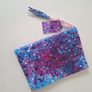 Dizájnos műbőr magenta és türkiz glitteres- mintával  Füzettartó - Meska.hu