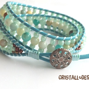 Amazonit türkiz bőr makramé wrap karkötő  -  - Meska.hu