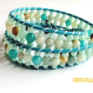 Amazonit türkiz bőr makramé wrap karkötő  -  - Meska.hu