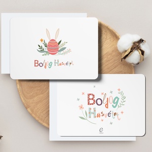 Húsvéti képeslap szett, húsvéti lap, Boldog Húsvétot, húsvéti üdvözlőlap, virágos, nyuszi, boho, 2db - Meska.hu