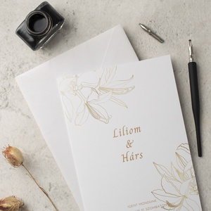 Esküvői meghívó kártya, Liliom - Meska.hu