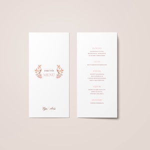 Pampa esküvői menükártya, rózsaszín virágos - esküvő - meghívó & kártya - menü - Meska.hu
