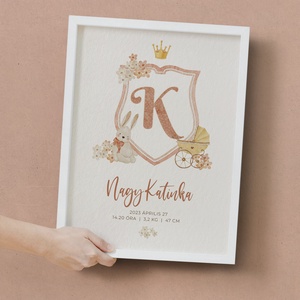 Megérkeztem babaposzter kislányoknak, megszülettem, keresztelő ajándék, újszülött ajándék babaszobába, baba címer, Otthon & Életmód, Babaszoba, gyerekszoba, Babaszoba kép, Fotó, grafika, rajz, illusztráció, Papírművészet, MESKA