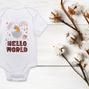 Hello World feliratos újszülött baba body, dinós baba body, kislánynak, baba köszöntő, megérkeztem baba body - ruha & divat - gyerekruha - Meska.hu