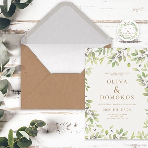Esküvői meghívó kártya, bohó esküvő, virágos, Oliva - Meska.hu