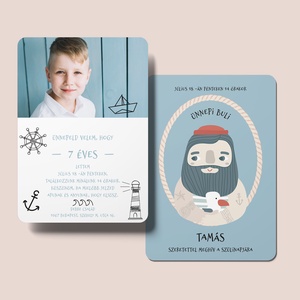 Matróz születésnapi meghívó, személyre szoló fényképes képeslap kisfiúknak - otthon & lakás - papír írószer - meghívó - Meska.hu